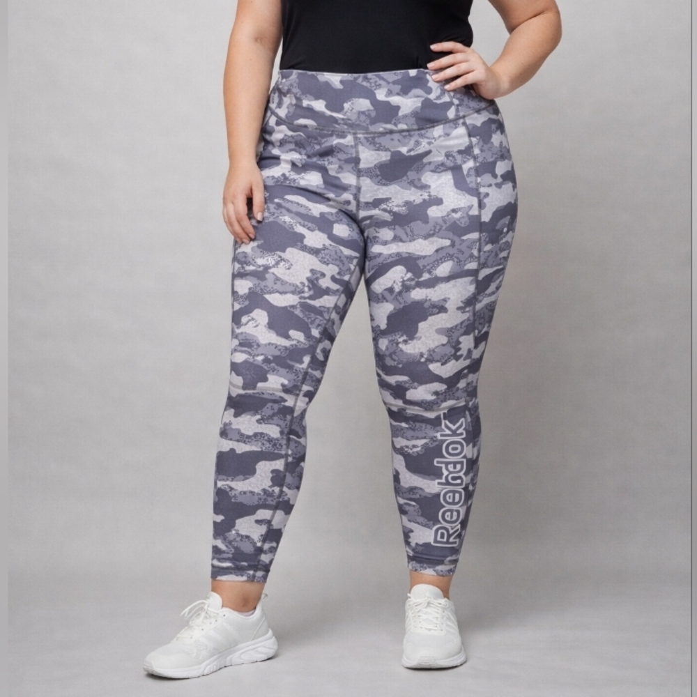 Reebok Plus Size Gray White Camo Leggings High Rise Athletic Gym Yoga Activewear